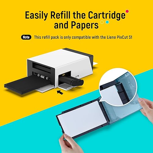 Liene Photo Paper & Cartridge, 2 Ink Cartridge Refill & 72 sheets photo papers, 4x6, Dye Sublimation, Water & Oxidation-Proof, Compatible w/Liene PixCut S1 Photo Sticker Printer and Cutter