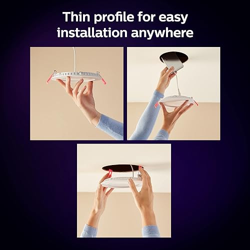 Philips Hue Smart Slim 6 Inch LED Downlight - White and Color Ambiance Color-Changing Light - 1 Pack - 1200LM - Indoor - Control with Hue App - Works with Alexa, Google Assistant and Apple Homekit Canless/Slim smart light