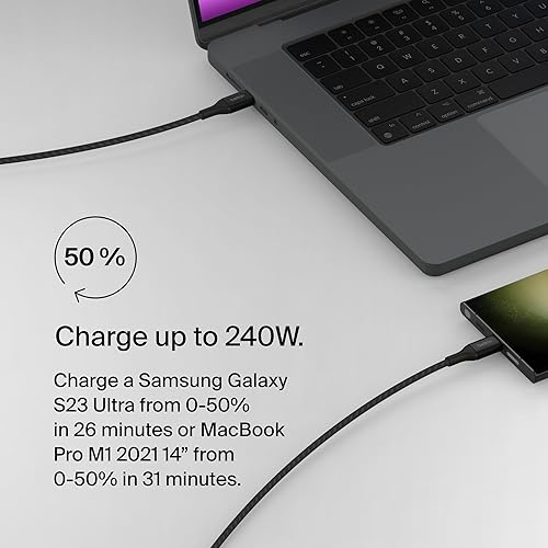 Belkin BoostCharge USB-C to USB-C Power Cable (2M, 6.6ft), Fast Charging Cable with 240W Power Delivery, USB-IF Certified, Compatible with MacBook Pro, Chromebook, Samsung Galaxy, iPad, & More - Black 2M Black