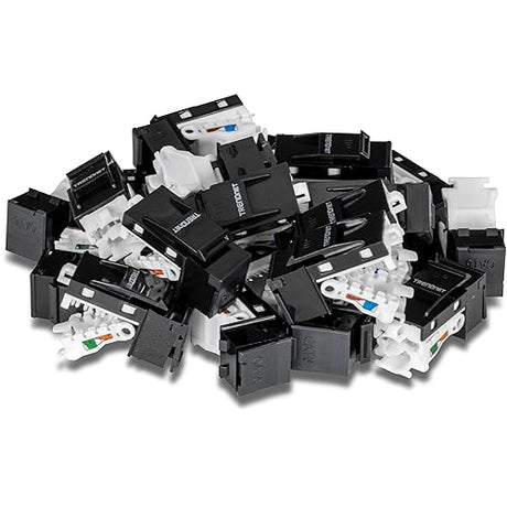 TRENDnet Cat6 Keystone Jack, 25-Pack Bundle, 90° Angle Termination, Compatible with Cat5, Cat5e, & Cat6 Cabling, Color-Coded Labeling for T568B Wiring, Gold-Plated Contacts,TC-K25C6BK 25-Pack Keystone Jacks - Black