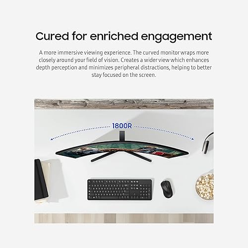 SAMSUNG 24 Essential S3 (S36GD) Series FHD 1800R Curved Computer Monitor, 100Hz, Game Mode, Advanced Eye Comfort, HDMI and D-sub Ports, LS24D366GANXZA 24-Inch