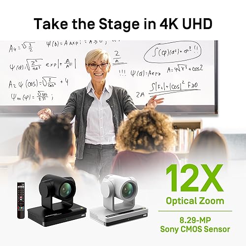 IPEVO VC-Z4K UHD 4K PTZ Camera: 1/2.8 HD CMOS, 12X Optical Zoom, AI AutoTracking, HDMI/USB-C, LAN, PoE. Ideal for Education, Video Conferencing, Church, Live Streaming on YouTube, OBS, Zoom - Black