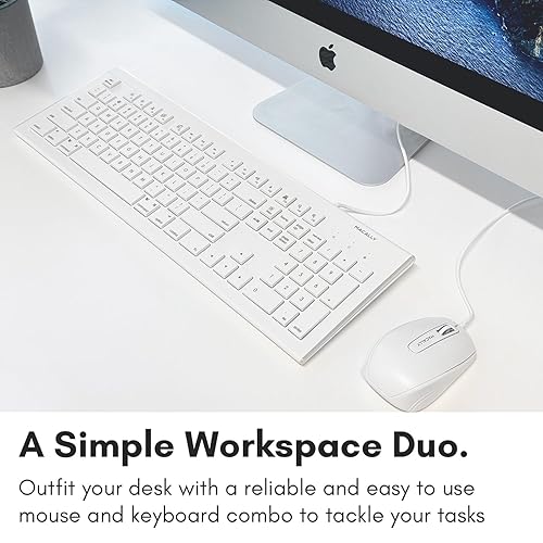 Macally 104 Key USB Wired Keyboard with Apple Shortcut Keys and 3 Button USB Optical Mouse Combo for Mac and Windows PC (MKEYECOMBO) Keyboard and Mouse
