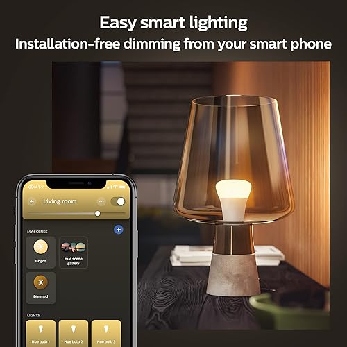 Philips Hue White 9.5W Equivalent 60W A19 Base E26 LED Smart Bulb, Dimmable, Bluetooth & Zigbee Compatible, Voice Activated with Alexa & Google Assistant, 2-Pack (571273)