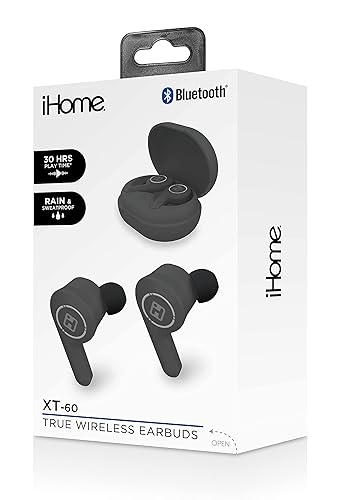 iHome XT-60 True Wireless Earbuds with Rechargeable Travel Case, Bluetooth Earphones with Microphone and Touch Control, White