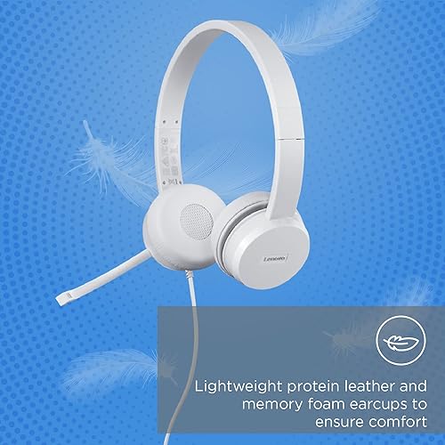 Lenovo 110 USB Stereo Headset, Noise Canceling, Adjustable Boom Mic for Right/Left Ear, Long Cable, Works with Chromebook, GXD1B67867, Silver,Grey USB Grey
