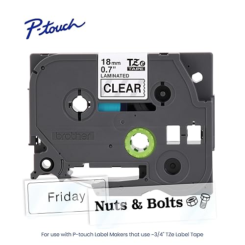 Brother Genuine TZe-141 Black on Clear Laminated Tape for TZe-Compatible P-Touch Label Makers, 18 mm Wide x 8 m Long