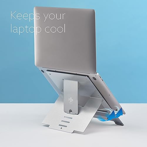 R-Go Ergonomic Laptop Stand, Ultra-Thin Aluminum, Adjustable Portable Notebook Riser for Desk, Compatible with 10-22 MacBook/Air Pro/Dell XPS/Lenovo, Support up to 11ibs, Silver