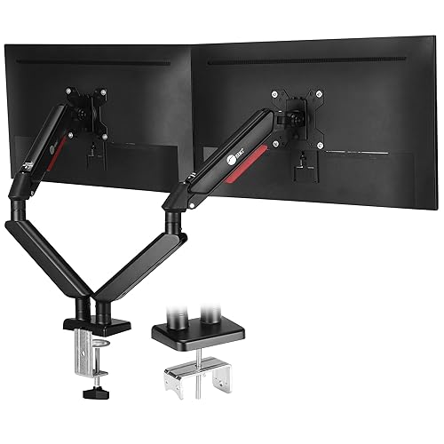 SIIG Dual Monitor Arm Stand for Desk - Fully Adjustable Gas Spring Mount Holds 22 lbs and 13-32 Inch Screens, VESA 75x75 100x100 with C-Clamp & Grommet (CE-MT3Y11-S1)