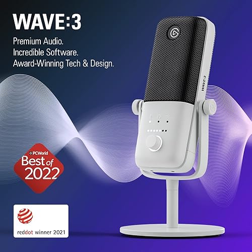 Elgato Wave:3 White - Premium Studio Quality USB Condenser Microphone for Streaming, Podcast, Gaming, Home Office, Free Mixer Software, Sound Effect Plugins, Anti-Distortion, Plug n Play, for Mac, PC White Wave:3