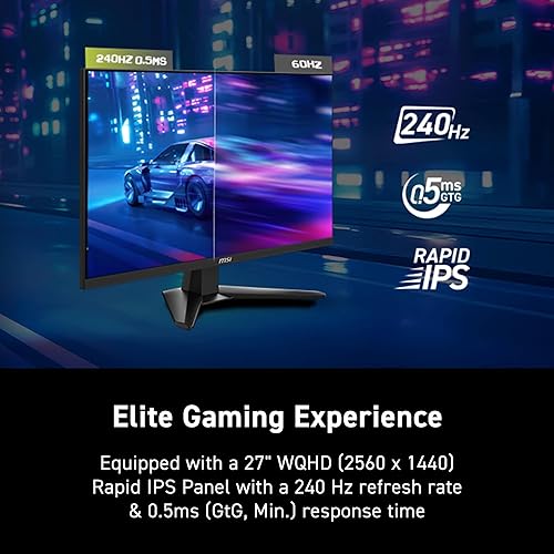 MSI MAG 274QF X24 27-inch 2560 x 1440 (QHD) Gaming Monitor, 240Hz, Adaptive-Synch, HDMI, DisplayPort, VESA Mountable, Tilt, Height Adjustable, Speaker, 0.03ms, Black