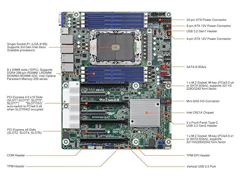 AsRock Rack SPC621D8-2L2T ATX Server Motherboard, Single Socket P+ (LGA 4189), 3rd Gen Intel® Xeon® Scalable Processors, C621A, Dual 1GbE+10GbE