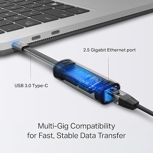 TP-Link USB Type-C to 2.5 Gigabit Ethernet Adapter (UE302C) - Aluminum Alloy Case Plug & Play Compatible with Windows macOS iPadOS Chrome OS Linux and iOS Plug & Play| Type-C to 2.5 Gigabit Ethernet Network Adapter