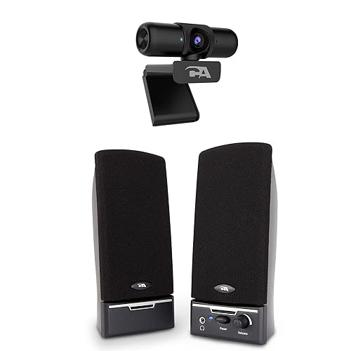 Cyber Acoustics 2.0 Speaker (CA-2014) & Zoomed Certified CA Essential Webcam 1080HD-AF with Microphone