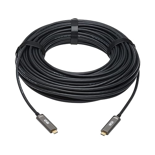 Tripp Lite USB-C Fiber (10 Gbps) Data Cable, USB 3.2 Active Optical Cable, Male to Male, Black, Plenum-Rated for in Wall & Ceiling Installations, 66 Feet / 20 Meters, 3-Year Warranty (U420F-20M-D3)
