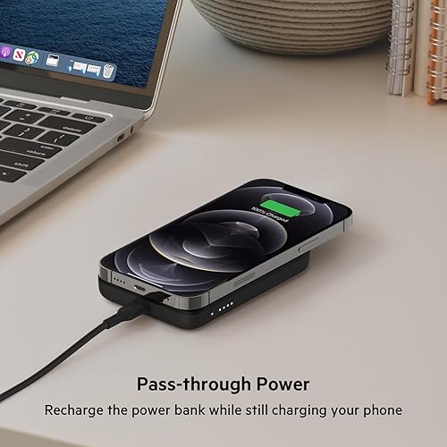 Belkin Wireless Power Bank w/ MagSafe Compatible 7.5W Wireless Charging - Portable Magnetic Charging Bank - Compatible w/ iPhone 15, 15 Plus, 15 Pro, 15 Pro Max, iPhone 14, AirPods, & More - Black