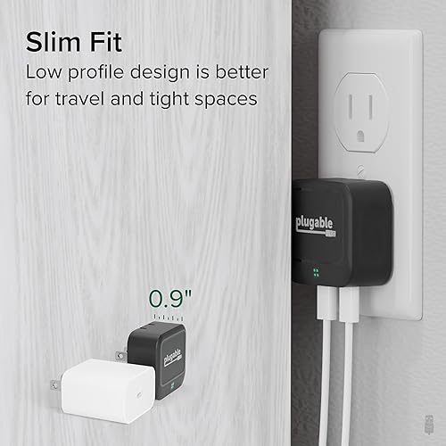 Plugable Dual USB C Wall Charger, 40W Foldable 2-Port Flat USB C Fast Charger Block, Power Adapter for iPhone 16, iPad, AirPods, Samsung Galaxy, Pixel (PS-40C2B) Black