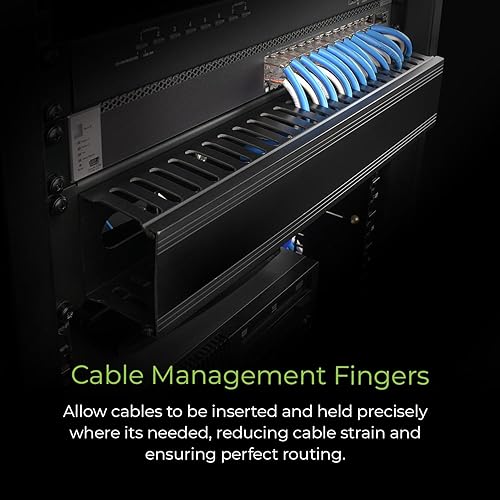 IOGEAR 2U 19 Horizontal Cable Management Duct with Cover and Mounting Screws, Slotted Finger Duct Wire Organizer for Server/Network/Equipment Rack and Cabinets GROHD2U
