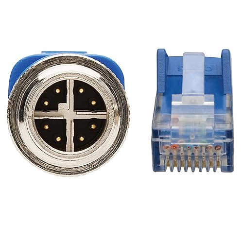 Tripp Lite M12 X-Code to RJ45 Cat6 Ethernet Cable (M/M), 1 Gbps, UTP, UL CMR-LP Certified for 60W PoE, Heavy-Duty IP68 Rating, 3.3 Feet / 1 Meter, (NM12-602-01M-BL) M12 to RJ45 3.3 ft / 1M