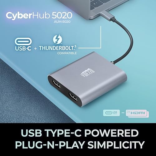 Adesso USB C to Dual HDMI Adapter, Compact and Portable USB C Adapter, Supports 4K@60Hz and Dual 2K/1080P@60Hz, for MacBook/Lenovo Yoga/Thinkpad, XPS, and More