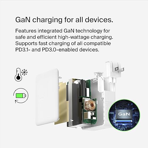 Belkin 140W 4-Port GaN Wall Charger, Multi-Port Charger Block w/USB-C Power Delivery Fast Charge & USB-A Port for Apple MacBook, iPhone 15 Series, iPad Pro, Samsung Galaxy S23, Google Pixel, & More