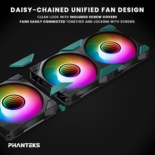 Phanteks M25-120 Gen2 Reversed Blade Triple Pack, 3X 120mm ARGB High Performance Cooling Fans, Daisy-Chain Unified Fan Frame, Infinity Mirror hub, Single Cable Connection, Black