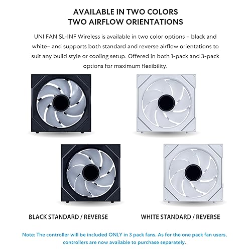 Lian Li UNI Fan SL-Infinity Wireless 120 - Triple Pack (Reverse Blade) - 2.4GHz Wireless Signal ARGB Fan Control - Double Infinity Mirror - Low Noise - Controller Included - White 120 Reverse Triple White