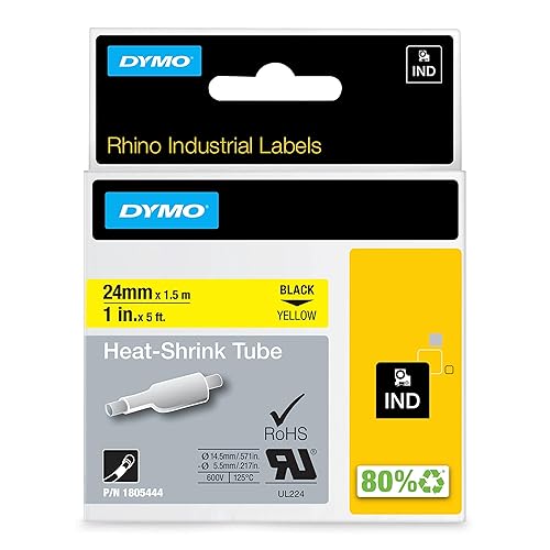 DYMO Rhino Industrial Heat-Shrink Labels, 1 Tube, Black Print on Yellow