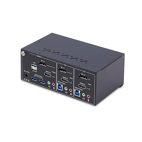 StarTech.com 2-Port Dual-Monitor DisplayPort and HDMI KVM Switch, 4K 60Hz, 2-Port USB 5Gbps Hub, 2X USB HID Ports, TAA Compliant
