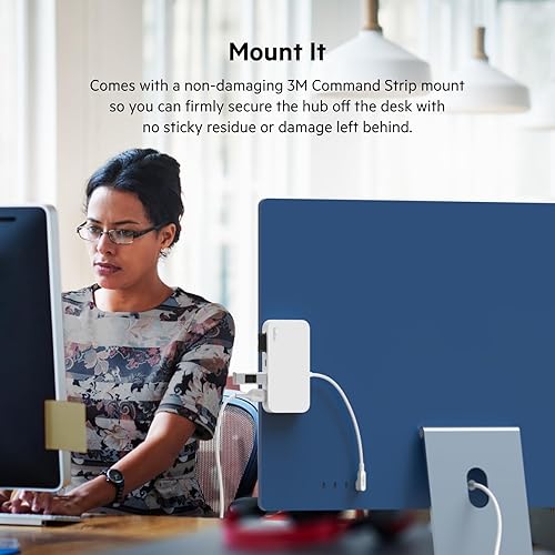 Belkin USB-C 6-in-1 Multiport Hub with Mount, USB-C Docking Station with MicroSD Card Reader, Powered USB Hub, Compatible with MacBook, Chromebook, iMac, PC, and Other USB-C Devices - White
