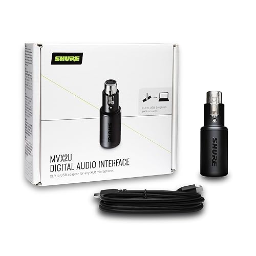 Shure MVX2U XLR-to-USB Interface with Headphone Jack, 60dB Gain, Zero-Latency Monitoring, 48V Phantom Power, ShurePlus App, USB-C Cable AUDIO INTERFACE