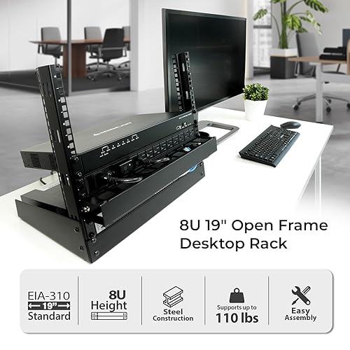 IOGEAR 8U 19 Open Frame Desktop Rack, 110 lb Capacity for AV/Network/Data/IT Equipment, GRDH8U