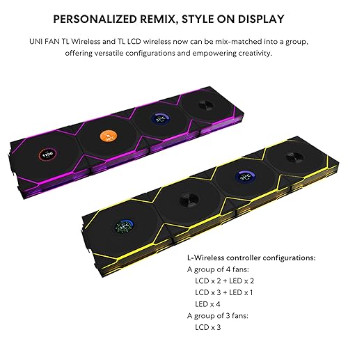 Lian Li UNI Fan TL - Wireless 140 - Pack of 1 (Reverse Blade) - 2.4GHz Wireless Signal ARGB Fan Control - Dual Zone Lighting - FDB - 140mm - Controller Not Included and Not Required 140 Reverse Black