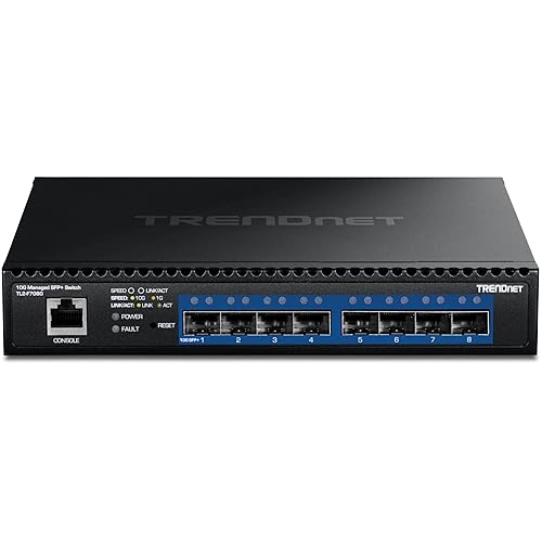 TRENDnet 8-Port 10G Layer 2 Managed SFP+ Switch, TL2-F7080, 8 x 10G SFP+ Ports, Web-Based Management, NDAA + TAA Compliant, 160Gbps, Layer 2 Hub, Ethernet Splitter