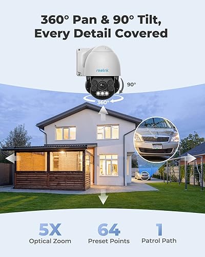 Reolink 4K PTZ PoE Security Camera Outdoor, PoE IP Security Video Surveillance with Spotlights, 360° Pan 90° Tilt, 5X Optical Zoom, Auto Tracking, Color Night Vision, Two Way Audio, RLC-823A
