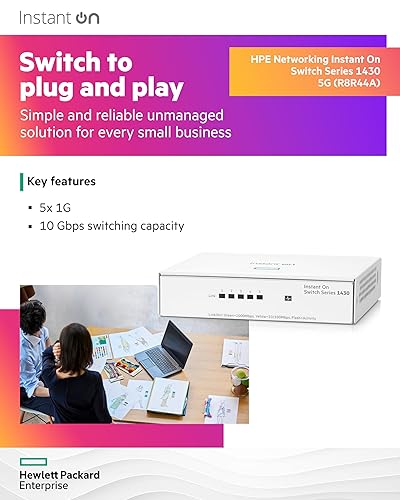 HPE Networking Instant On Switch Series 1430 5-Port Gb Unmanaged Layer 2 Ethernet Switch | 5X 1G | Fan-Less | US Cord (R8R44A#ABA) 5G