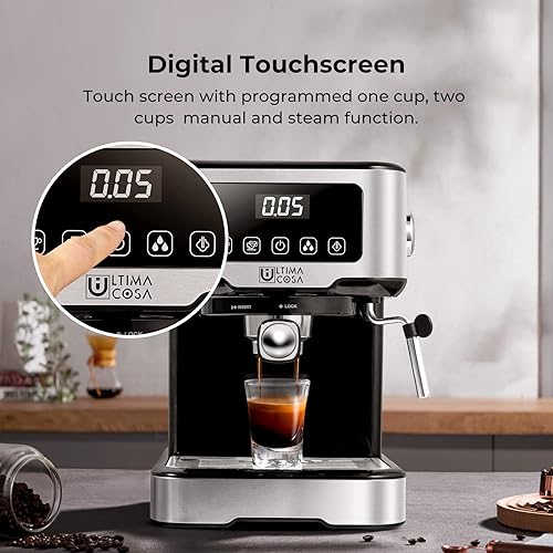 Espresso Machine 15 Bar, Ultima Cosa Espresso and Cappuccino Machine with Foaming Milk Frother, Digital Touch Screen Coffee Machine with Removable Water Tank