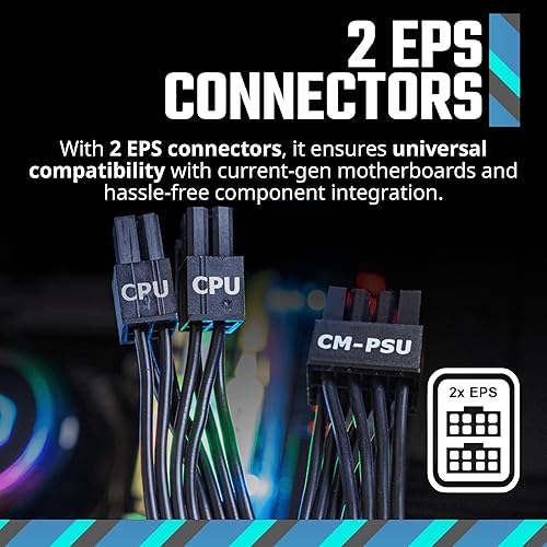 Cooler Master MWE Gold 750 V2 Fully Modular, 750W, 80+ Gold Efficiency, Quiet HDB Fan, 2 EPS Connectors, High Temperature Resilience, 5 Year Warranty, gold v2