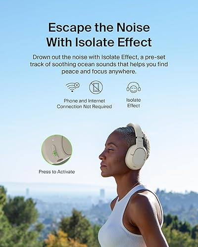 Belkin SoundForm Isolate Bluetooth Over-Ear Headphones - Hybrid Active Noise Cancelling Headphones - Wireless w/ 60H Playtime, Fast Charging & CloudCushion Ear Cups for Travel, Home, or Office - Sand