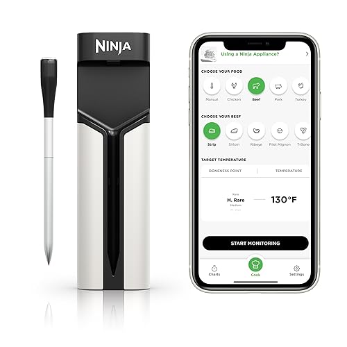 Ninja ProChef™ Wireless Meat Thermometer Indoor & Outdoor, for Grill, Oven, Smoking, Roasting, air Frying, Flame Resistant, Long Battery Life, Bluetooth, Waterproof, WP100C (Canadian Version)