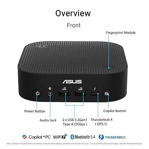 ASUS NUC 14 Pro AI Microsoft Copilot+ AI PC with Intel Series 2 Core Ultra 9 288V, 32GB LPDDR5x RAM, 1TB NVMe SSD, Thunderbolt™ 4, WiFi 7, Win 11 Pro, Voice Command, Toolless Chassis Access, Mini PC