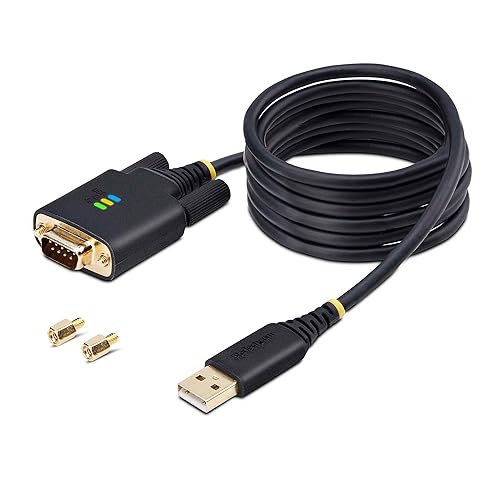 StarTech.com 6.6ft/2m USB to Serial Adapter Cable, COM Retention, FTDI, USB-A to DB9 RS232, Interchangeable DB9 Screws/Nuts