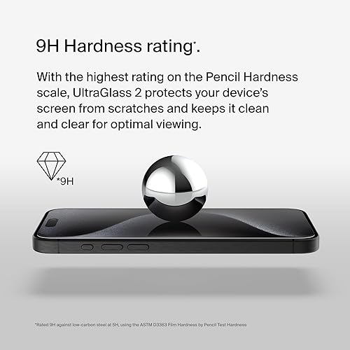 Belkin ScreenForce UltraGlass 2 Treated iPhone 15 Pro Screen Protector - Scratch-Resistant, 9H Hardness Tested Glass w/Slim Design - Includes Easy Align Tray for Bubble-Free Application
