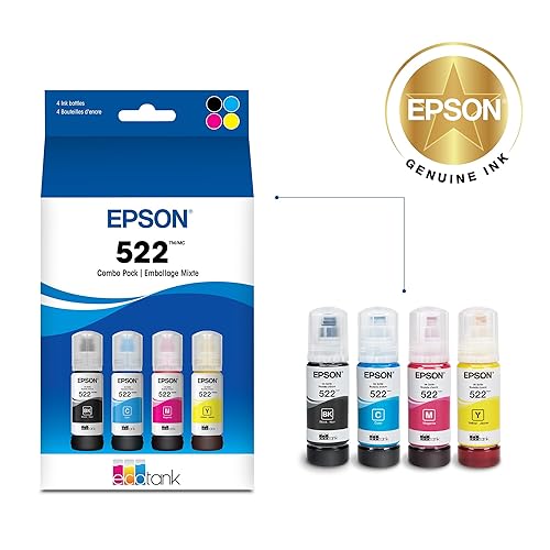 EPSON 522 EcoTank Ink Ultra-high Capacity Bottle Black & Color Combo Pack (T522120-BCS) Works with EcoTank ET-2720, ET-2800, ET-2803, ET-2840, ET-4700, ET-4800, ET-4810