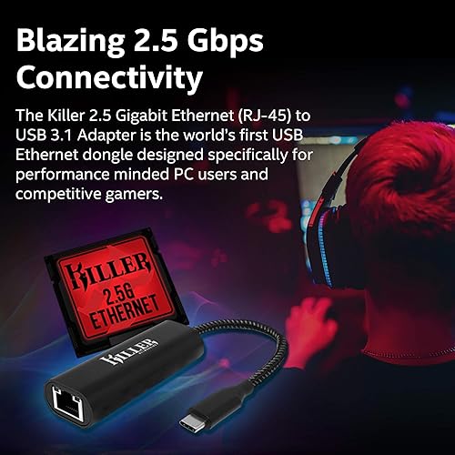 Killer E3100 USB-C 3.1 to RJ-45 2.5Gbps Ethernet Adapter (100123)