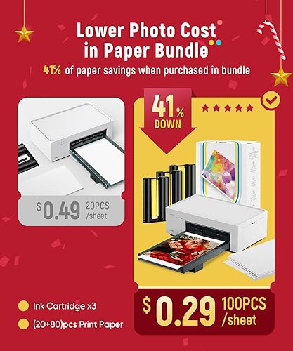 Liene 4x6'' Photo Printer, Phone Printer 100 Sheets, Full-Color Photo, Portable Instant Photo Printer for iPhone Android, Thermal Dye Sublimation, Wi-Fi Picture Printer 100 Papers & 3 Cartridges Printer/100 Sheets