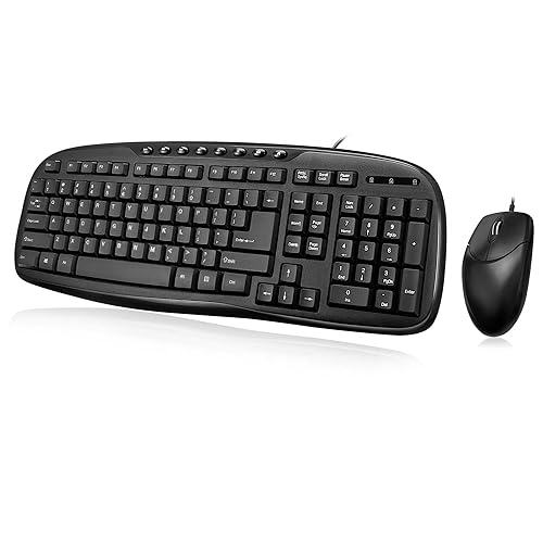Adesso AKB-133CB - Keyboard and Mouse Combo, Wired, Desktop Keyboard, Ambidextrous Mouse, Multimedia Hotkeys - Compatible for Desktop/PC/Windows XP/7/8/10