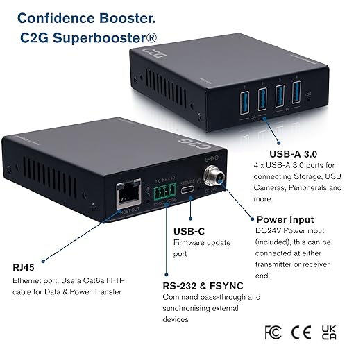 C2G Superbooster® 4-Port USB Over Cat6a Extender Kit - USB 3.2 Gen1 (5Gbps)