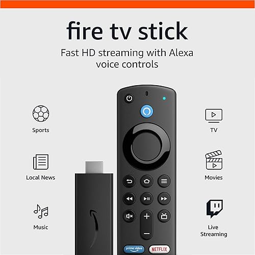 Amazon Fire TV Stick, sharp picture quality, fast streaming, free & live TV, Alexa Voice Remote with TV controls