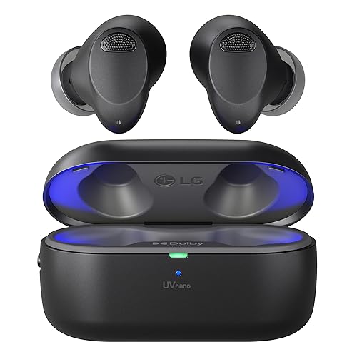 LG Tone Free T90 Dolby Atmos True Wireless Earbuds, UVnano, IPX4 Water Resistant, Up to 36 Hours of Battery Life, Black